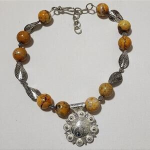 Trigg Leather western orange stone beaded concho‎ necklace